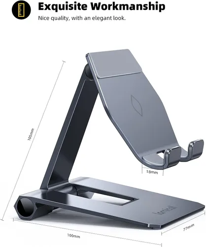 Miniatura 5 de Lamicall Escritorio ajustable de metal de aluminio para teléfono celular, soporte plegable de metal de aluminio resistente para teléfono de Gris