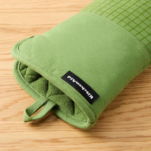 Miniatura 4 de KITCHENAID Gourmet Series Gridlines - Juego de 2 guantes de horno resistentes al calor hasta 600 °F, agarre de silicona suave, puño magnético, verde