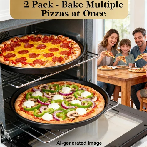 Miniatura 7 de Sartén de pizza de 12 pulgadas para horno, 2 unidades, bandeja redonda de aluminio antiadherente de 1 pulgada de profundidad para hornear pizza