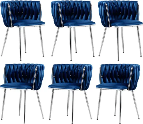 Miniatura 25 de Juego de 2 sillas de comedor de terciopelo, sillas laterales tapizadas tejidas con patas de metal negro, sillas decorativas modernas, sillas