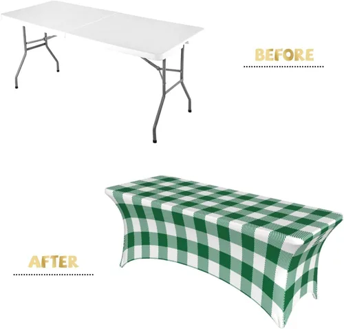 Miniatura 3 de Buffalo - Mantel rectangular ajustable a cuadros verde y blanco de 6 pies para fiestas, banquetes, festivales, bodas