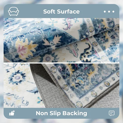 Miniatura 315 de Syalife 4x6 Alfombra Lavable para Área, Ultra Suave Antideslizante, Pila Baja, Alfombra Vintage Resistente a Manchas para Sala de Estar, Alfombra