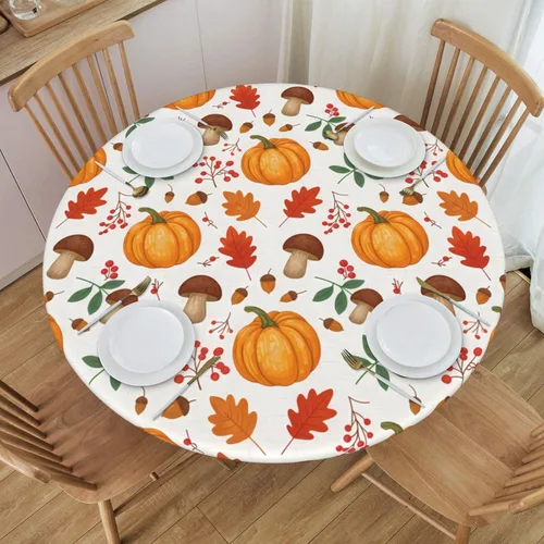 Miniatura 44 de Futterya Decorative Round Tablecloth Fitted Elastic Waterproof Table Cloth Cover Stretch Table Pad Cover for Parties Weddings Banquet Outdoor Events