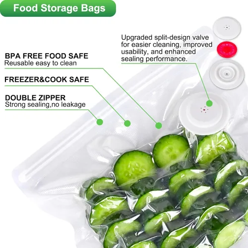 Miniatura 3 de Higfra Sous Vide - Bolsas de 30 unidades y 2 clips de sellado, válvula mejorada, reutilizables, sin BPA, bolsas selladoras al vacío, bolsas