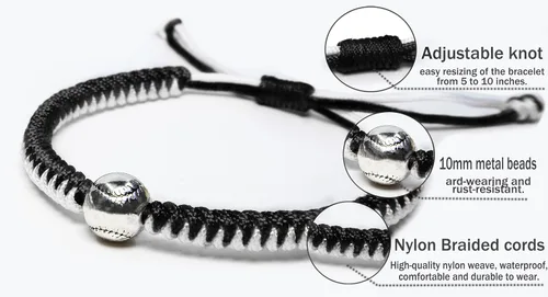 Miniatura 3 de Pulseras trenzadas hechas a mano, regalos de béisbol para niños, pulseras ajustables con cuentas de béisbol, pulseras de béisbol inspiradoras