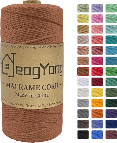 Miniatura 27 de JeogYong Cuerda de macramé de 0.078 pulgadas x 218 yardas, cuerda de algodón natural torcida de 3 hebras, cuerda de algodón de color para colgar Café