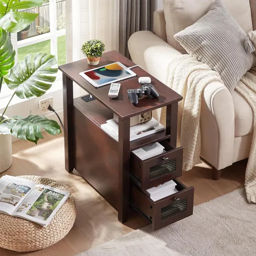 Miniatura 4 de HDDDZSW - Mesa auxiliar de granja XXL con estación de carga; mesa auxiliar estrecha con puertos USB y tomas de corriente, mesita de noche con 2