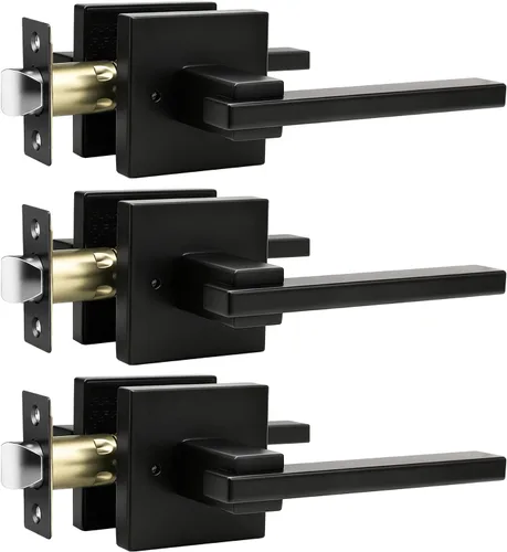Miniatura 47 de Orger Paquete de 1 manija de puerta de paso negra para pasillo y armario, juego de manijas sin bloqueo, roseta cuadrada sin llave, reversible