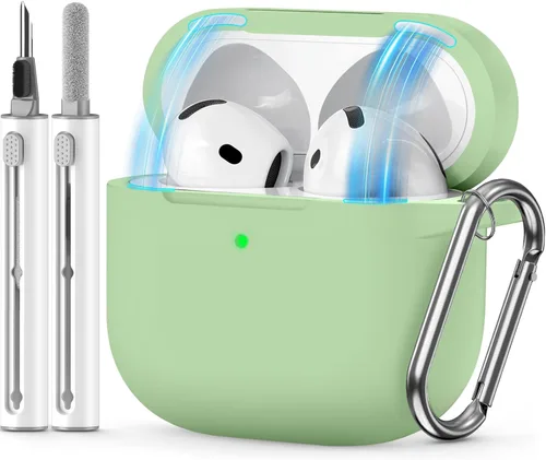Miniatura 19 de Funda para AirPods 4 2024, viene con kit de limpieza, funda protectora de silicona suave para fundas Apple AirPods de 4ª generación con llavero