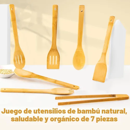 Miniatura 3 de Eisinly Cucharas de madera para cocinar, 7 piezas, juego de utensilios de cocina de madera antiadherentes, cuchara de espátula de madera duradera
