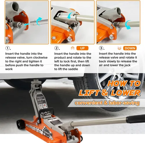 Miniatura 5 de gato de piso de perfil bajo de 2.5 toneladas para carreras, construcción de acero de alta resistencia, rango de elevación 8.51 cm-36 cm