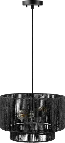 GLOBE Electric 67000102 Lámpara colgante de 2 luces, negro mate, pantalla de hilo de papel, cable de tela trenzada, iluminación de isla de cocina,
