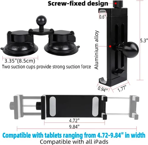 Miniatura 4 de Soporte de Tablet de Aluminio con Base de Doble Ventosa para Parabrisas de Coche/Barco, Soporte de Tablet Compatible con iPad Air 13" M2 (2024)