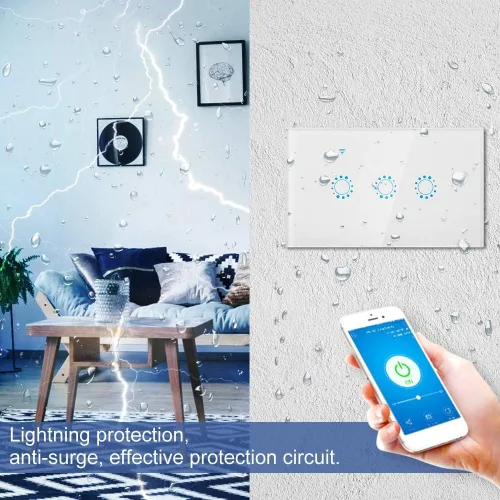 Miniatura 7 de Panel de interruptor táctil inteligente de 3 cuadrillas, Interruptor estándar de EE. UU., Control remoto de aplicación, Interruptor de luz táctil