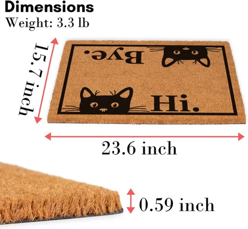 Miniatura 3 de Tapete divertido de fibra de coco con texto en inglés «Hi Bye», bonito tapete con temática de gato, decoración de porche delantero, tapete fino
