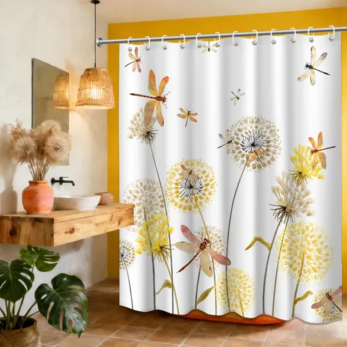 Miniatura 70 de Cortina de ducha floral para primavera y verano, flores silvestres, flores y mariposas, decoración de baño, tela impermeable con ganchos, 70