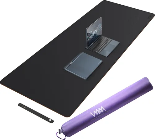Vyaaa Tapete de cuero para escritorio, 63" x 23.6" pulgadas, protector de escritorio de cuero, impermeable, extra grande, alfombrilla de mouse Negro