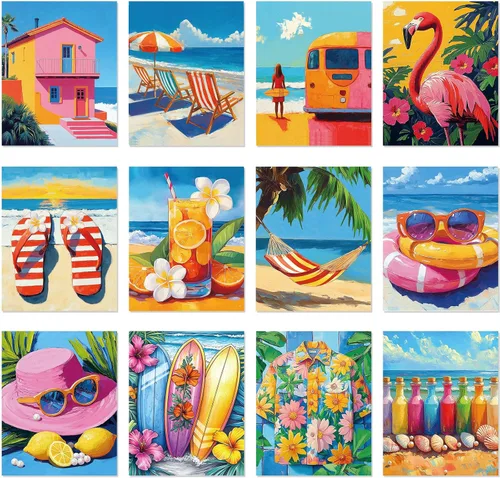 Miniatura 6 de Sherr 12 lienzos predibujados para pintar animales, lienzos preimpresos para pintar para principiantes, estudiantes, suministros de pintura