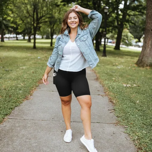 Miniatura 22 de MOREFEEL Pantalones cortos de ciclismo de talla grande de 8 pulgadas con bolsillos para mujer, cintura alta, control de abdomen, pantalones cortos