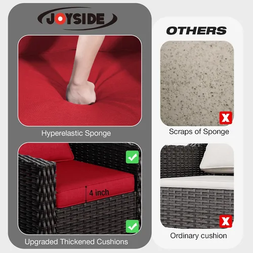 Miniatura 3 de Joyside Sofá de patio – Sofá de ratán de 3 plazas, sofá de respaldo alto para todo tipo de clima, tamaño grande mejorado con cojines de asiento de 4
