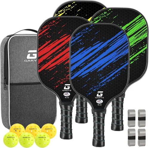 Miniatura 11 de GARYE Juego de 2 palas de pickleball aprobadas por USAPA, juego de pickleball de fibra de carbono, raquetas ligeras de pickleball, paquete de 2