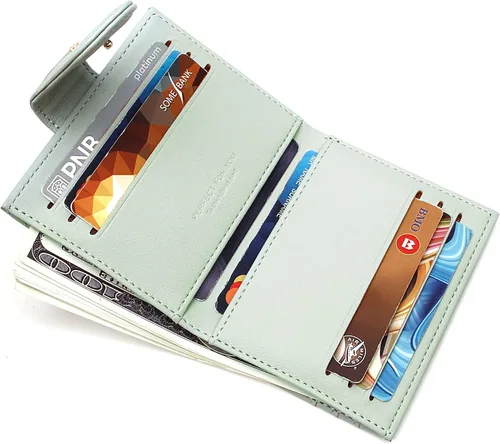 Miniatura 2 de Badiya Billeteras pequeñas para mujer, billetera plegable multitarjetero delgado con cremallera, Verde claro, Minimalista