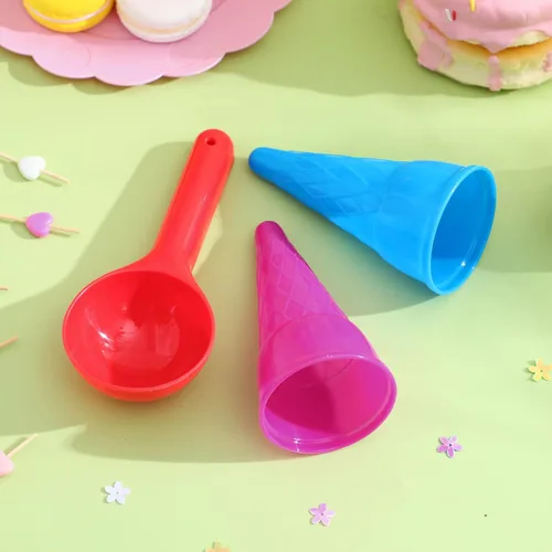 Miniatura 9 de Kisangel 5 conos de helado de plástico, juguetes de arena de playa para niños, conos de helado, tazas y cuchara para juguetes de caja de arena al