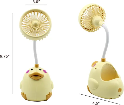 Miniatura 5 de Bonito ventilador de escritorio de pato amarillo con soporte para bolígrafo, ventilador de animales, decoración de pato para oficina, accesorios