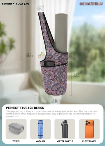 Miniatura 3 de Bolsa para esterilla de yoga – Neopreno, ligera, espaciosa, con gran bolsillo con cierre, ideal para esterillas de gimnasio, yoga y fitness