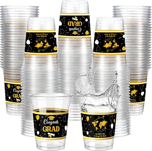 Miniatura 14 de Qinyoung 100 vasos de plástico con lazo rosa de 12 onzas, vasos desechables de coqueta, lazo rosa y corazón, vasos de plástico transparente