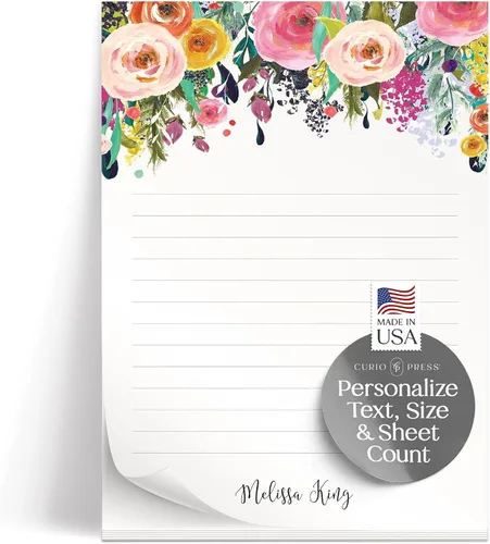 Miniatura 10 de Bloc de notas de papelería personalizado para mujer, bloc de notas personalizado con nombre, flores azul marino con fuente de guión, bloc de notas