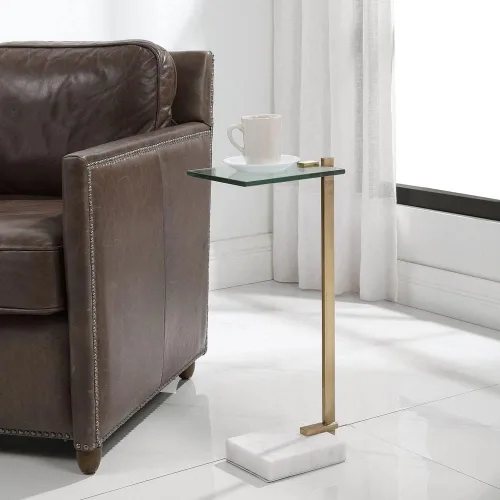 Miniatura 3 de Uttermost Butler - Mesa decorativa de latón cepillado y vidrio de 8 pulgadas de ancho