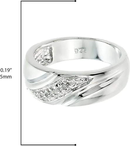 Miniatura 4 de Alianza de boda para hombre de plata de ley 925 con 5 diamantes acentuados color J-K claridad I1-I2 Metal Metal Piedra preciosa Diamante