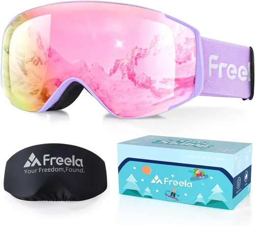 Miniatura 9 de Freela Gafas de esquí y snowboard para niños pequeños (3-14) jóvenes anti niebla anti UV gafas niñas niños equipo de esquí de nieve Lente plateada B