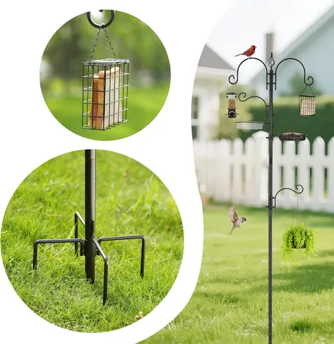 Miniatura 5 de ERYTLLY Kit de estación de alimentación de pájaros, poste de comedero de aves silvestres, kit para colgar macetas, colgador múltiple para colgar