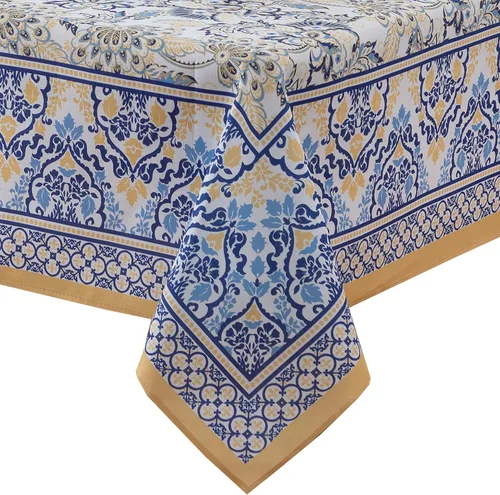 Miniatura 8 de Home Bargains Plus Mantel rectangular de tela, 60 x 102 pulgadas, estampado floral amarillo y azul, para interiores y exteriores, resistente a