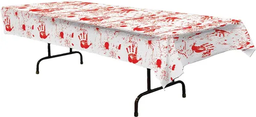 Miniatura 14 de Beistle Mantel de casa embrujada, 54 x 108 pulgadas, 2 piezas, mantel de plástico, mantel rectangular, mantel de Halloween, mantel de vacaciones