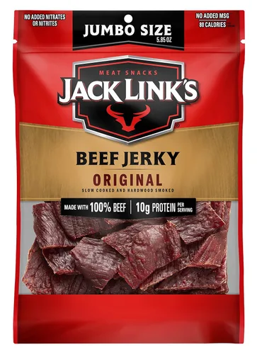 Jack Link's - Carne vacuna seca, sabor original, 5.85 onzas. Jack Link's - Bolsa tamaño para compartir, aperitivo de carne sabroso, 11 g de