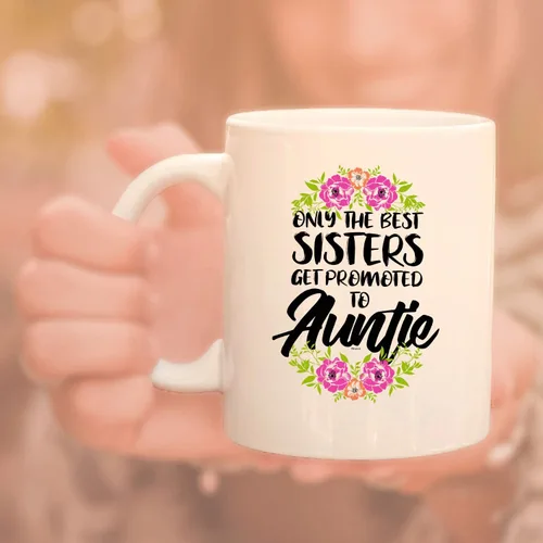 Miniatura 4 de Veracco Taza de café de cerámica con texto en inglés "Only The Best Sisters Get Promoted to Auntie Surprise" para anuncio de embarazo, regalo