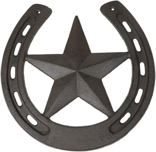 Miniatura 2 de Ebros Gift Herradura de metal de hierro fundido rústico de 10 anchos con decoración de pared de estrella occidental, placa de arte recortada