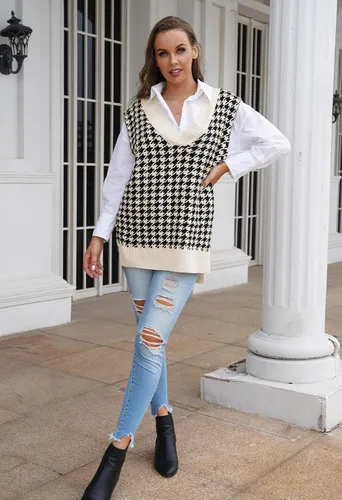 Miniatura 3 de Kisscynest Suéter de punto de gran tamaño con cuello en V para mujer, casual, holgado, sin mangas, suéter