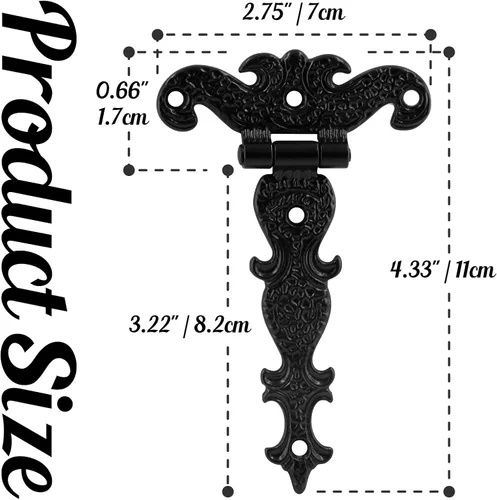 Miniatura 5 de 4 bisagras de correa en T, bisagras resistentes, herrajes negros antiguos decorativos para puerta de granero, puerta con tornillos