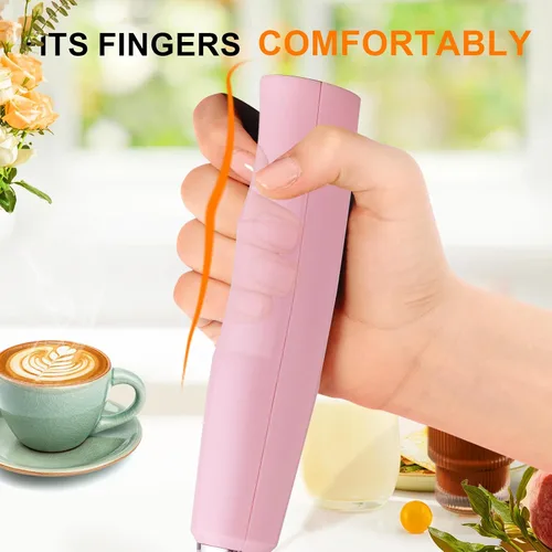 Miniatura 4 de YUSWKO - Espumador de leche recargable USB de mano con 3 cabezas, mini mezclador eléctrico de bebidas con 3 velocidades para latte, capuchino, Rosa