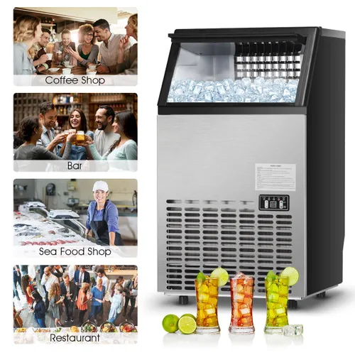 Miniatura 7 de KOTEK Máquina comercial para hacer hielo, hace 110 libras de hielo en 24 horas con capacidad de almacenamiento de 33 libras, 45 cubos, ideal