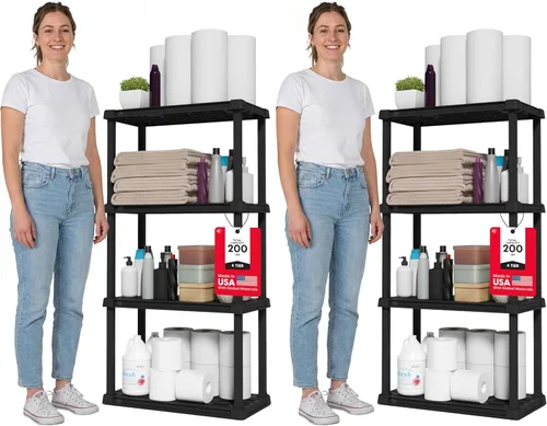 Miniatura 11 de IRIS USA Estantes de almacenamiento de plástico de servicio ligero de 4 estantes, capacidad de 200 libras, 48" H x 24" A x 12" P, unidad de Blanco