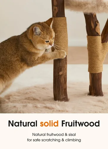 Miniatura 7 de Letkind Moderna torre de árbol para gatos grandes de interior, perches-torre de madera maciza natural para gatos con poste rascador de sisal