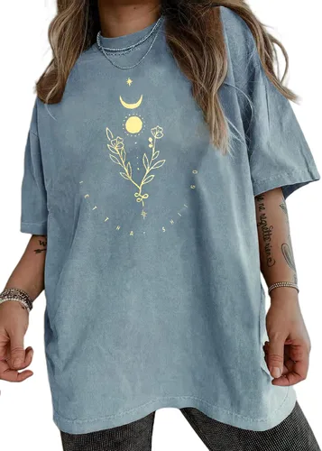 Miniatura 5 de Remidoo - Camiseta informal de manga corta para mujer, cuello redondo, corte amplio, con estampado de arcoíris
