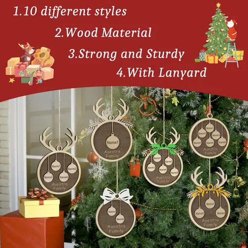 Miniatura 2 de Adornos de Navidad personalizados, familia de 1 nombre, adornos de Navidad de madera personalizados, decoración personalizada, decoración de árbol