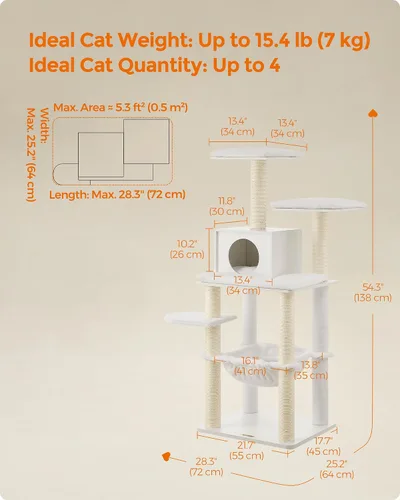 Miniatura 15 de Feandrea Árbol para gatos, torre moderna de 54.3 pulgadas para gatos de interior, condominio para gatos de varios niveles, felpa ultrasuave, postes