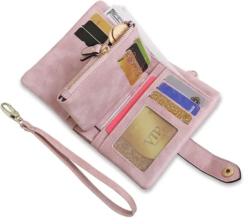Miniatura 4 de AOXONEL Women's Small Bifold Leather wallet Rfid blocking Ladies Wristlet with Card holder id window Coin Purse